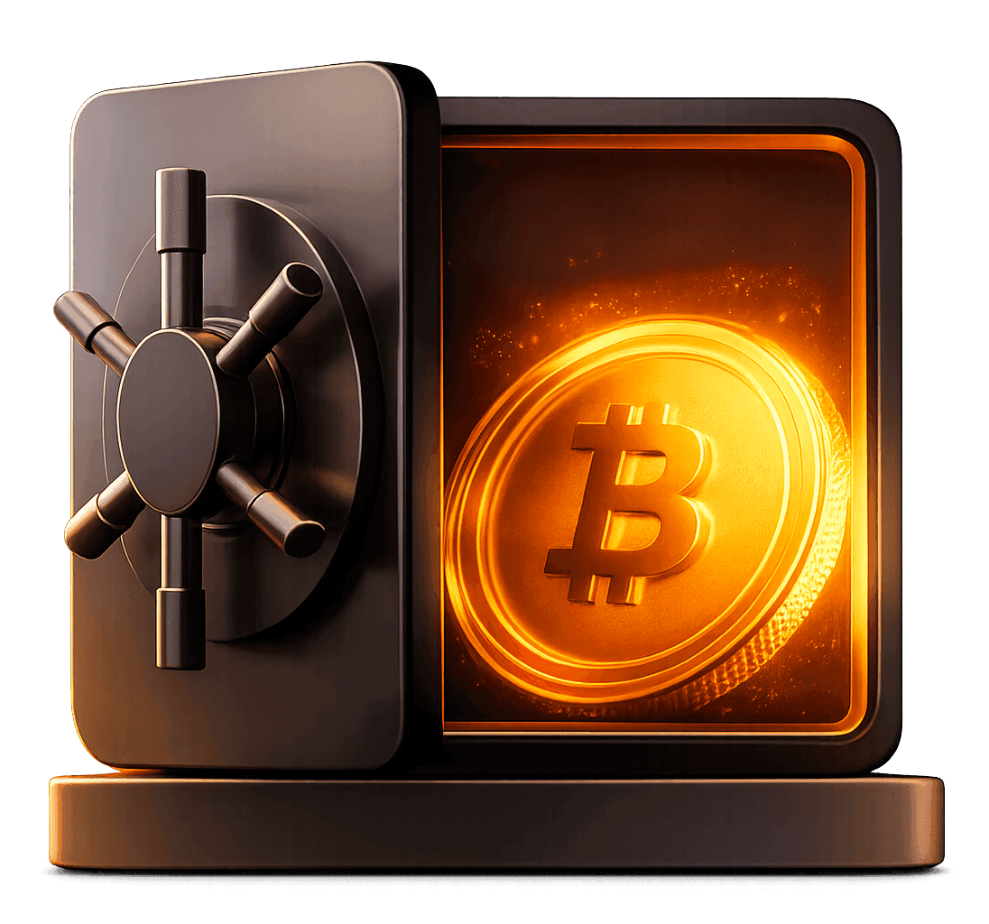 Cofre com moeda de Bitcoin